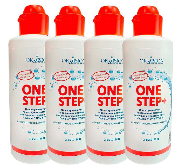 Раствор для линз OKVision OneStep+ 1440 мл (4 упаковки по 360 мл) + 2 контейнера